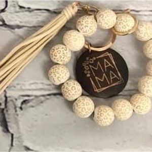 Mama wooden beaded key ring wristlet